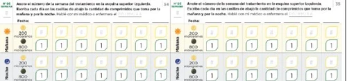 Medical treatment monitoring table with doses of 200 and 800 micrograms divided between morning and night, with boxes for days