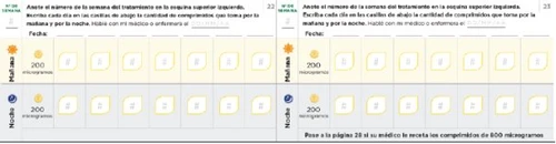 Due tabelle di monitoraggio settimanale per il trattamento con dosaggi di 200 microgrammi da segnare al mattino e alla sera con caselle vuote