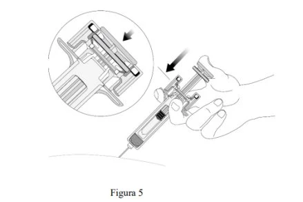 Disegno tecnico che mostra una mano che impugna una siringa per l