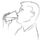 Disegno a linee nere di un uomo di profilo che beve da un bicchiere tenuto con la mano sinistra