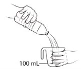 Una mano versa il contenuto di una bottiglia in un bicchiere tenuto da un'altra mano