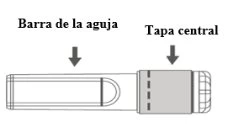 Schema tecnico di un dispositivo medico con frecce che indicano la barra dell'ago