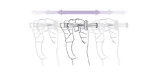 Diagram showing the back-and-forth movement of a hand holding a syringe with a purple double-headed arrow above