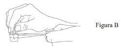 Disegno in bianco e nero di una mano che impugna e maneggia un piccolo contenitore cilindrico con dita affusolate accanto alla scritta Figura B