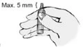 Una mano impugna verticalmente un dispositivo medico con la scritta Max 5 mm posizionata accanto all'estremità superiore