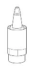 Black and white technical drawing of a cylindrical medical device composed of an upper conical tip and a segmented central body