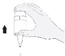 A hand holds a medicine bottle with a spout pointing downward while a black arrow points toward the