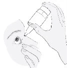 Black and white drawing showing a hand holding a dropper bottle to apply medication into the