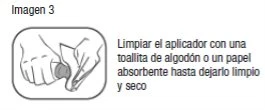 Disegno schematico di due mani che puliscono un applicatore medico con un fazzoletto di cotone o carta assorbente fino a renderlo pulito e asciutto
