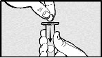A hand presses the upper cap of a syringe downward while the