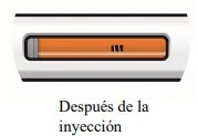 Horizontal syringe with orange liquid and a gray plunger partially inserted, with the text 'After injection' above it