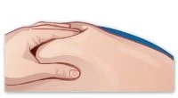 A hand pinching the skin of the abdominal area with fingers to create a skin fold to facilitate injection