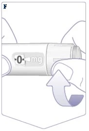 Hands holding a white medical device with a digital indicator showing zero followed by 'mg' and a curved arrow pointing to the