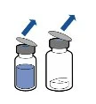Diagram of two vials with flip-off caps being lifted upwards