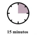 Orologio analogico stilizzato con un settore colorato che indica un intervallo di quindici minuti con la scritta 15 minutos sottostante