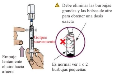 Illustrazione medica che mostra come picchiettare una siringa per eliminare le bolle d'aria
