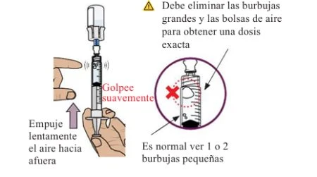 Diagramma medico che mostra come picchiettare la siringa per eliminare le bolle d'aria
