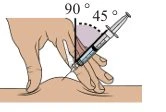 Diagramma che mostra l'inserimento di un ago in un adattatore per la somministrazione del farmaco