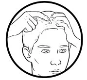 Disegno lineare di un volto che mostra due mani che premono delicatamente sulla fronte e sulle tempie per applicare il prodotto