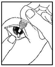 A hand holds a dropper bottle above an open eye while the