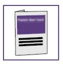 Libretto informativo per il paziente di colore bianco con una fascia rettangolare viola superiore e tre linee nere orizzontali inferiori