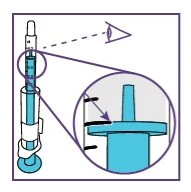 Diagramma di una siringa con ingrandimento del pistone azzurro che indica il livello del liquido all'interno