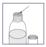 Disegno tecnico di un flaconcino di vetro con liquido all'interno