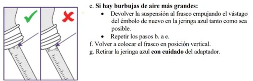 Due diagrammi mostrano una siringa con bolle d'aria e una senza