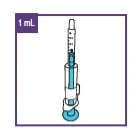Siringa graduata da 1 mL con liquido azzurro all'interno