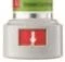 White vial with a green label on the top and a