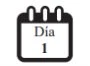 Стилизованная иконка календаря с надписью Día 1 в центре на белом фоне с чёрной рамкой и тремя отверстиями в верхней части