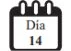 Чёрная иконка календаря с надписью Día и числом 14 в центре на белом фоне