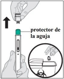 Technical drawing showing a hand removing the cap from the