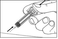 A hand holding a syringe with the
