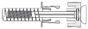 Technical diagram of a medical device with an internal spring, central piston, and gray and white mechanical side components