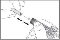 Two hands moving a protective cap back and forth to remove it from the device
