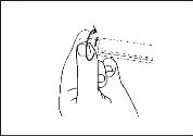 Schematic drawing showing a hand rotating a small circular device around the index finger with directional arrows