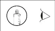 Schematic drawing of a vial inside a circle next to the lateral section of a human eye
