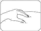 Black line drawing showing a hand pinching and lifting a skin fold with thumb and index finger to prepare for a