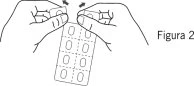 Due mani che tengono e separano con forza un blister di pillole rettangolare con linee tratteggiate per la divisione dei compartimenti