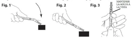 Tre disegni sequenziali che mostrano come impugnare e inclinare una siringa per l