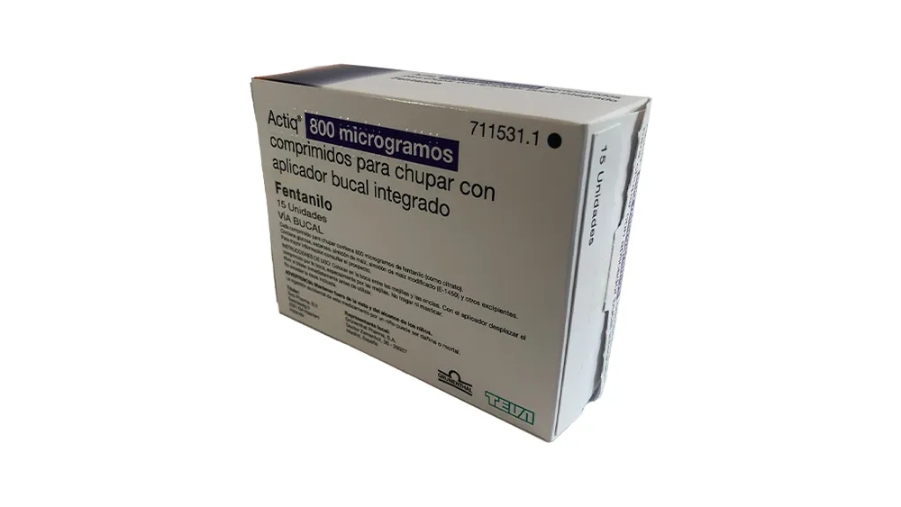 Actiq 800 micrograms, oral transmucosal tablets with integral oral applicator lozenges, for sucking