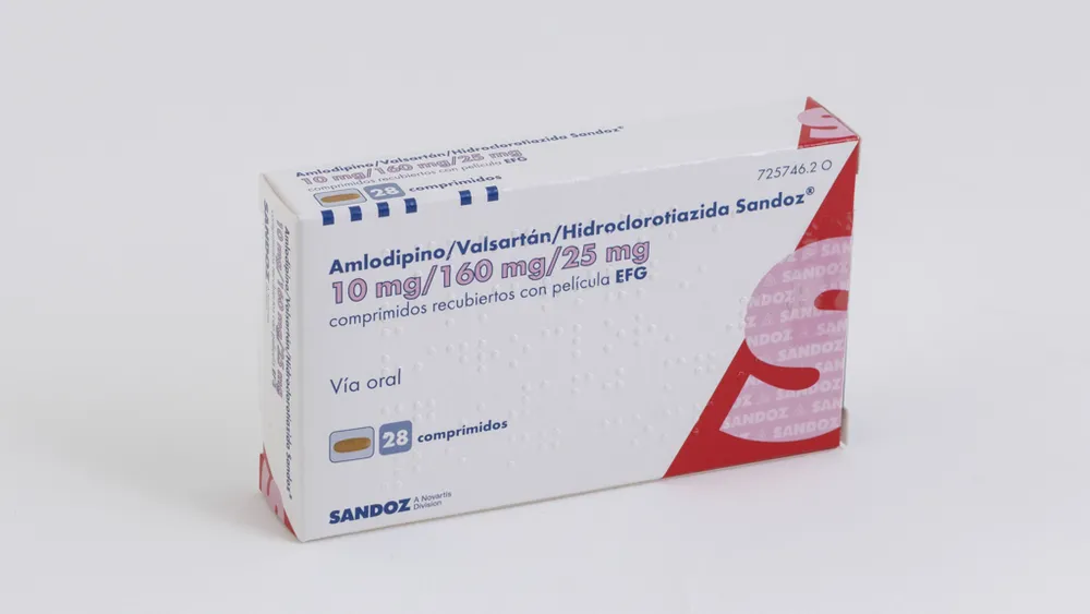 Amlodipine/valsartan/hydrochlorothiazide Sandoz 10 mg/160 mg/25 mg film-coated tablets EFG tablets, film-coated