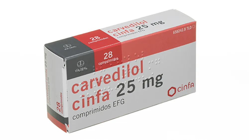 CARVEDILOL CINFAMED 25 mg COMPRIMIDOS EFG COMPRIMIDO RECUBIERTO CON PELÍCULA