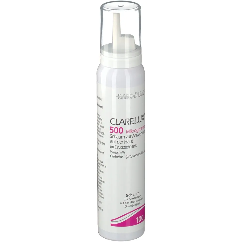 Clarelux 500 micrograms/g cutaneous foam in pressurised container. foam, cutaneous