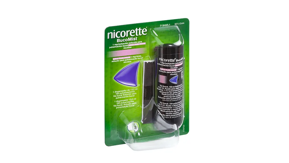 Nicorette Buccomist 1 mg/puff solution for oral spray fruit mint flavor solution, oral spray