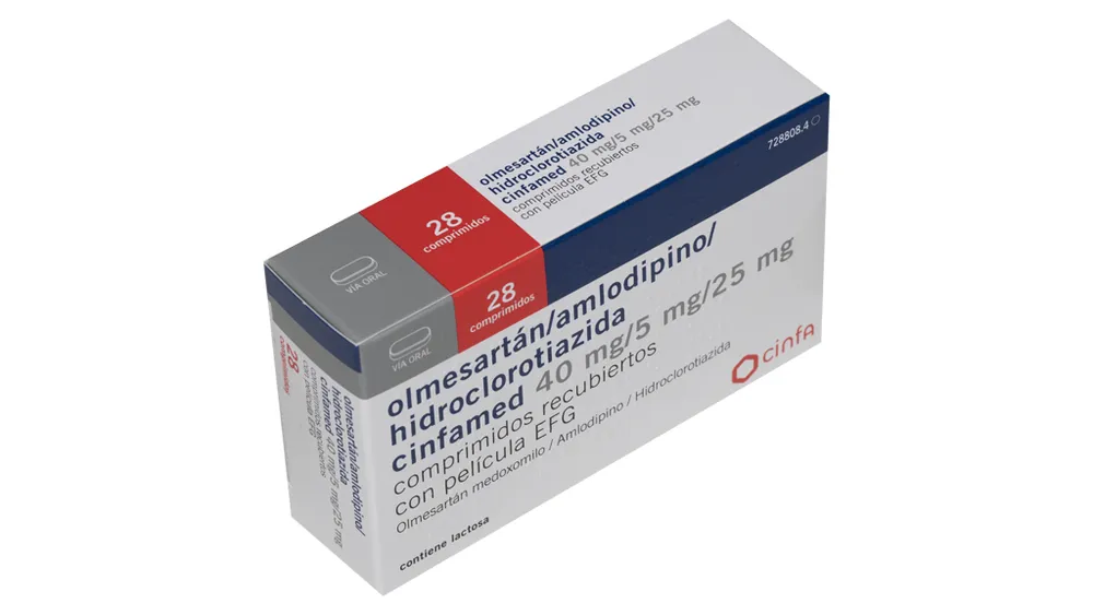 Olmesartan/amlodipine/hydrochlorothiazide Cinfamed 40 mg/5 mg/25 mg film-coated tablets EFG tablets, film-coated