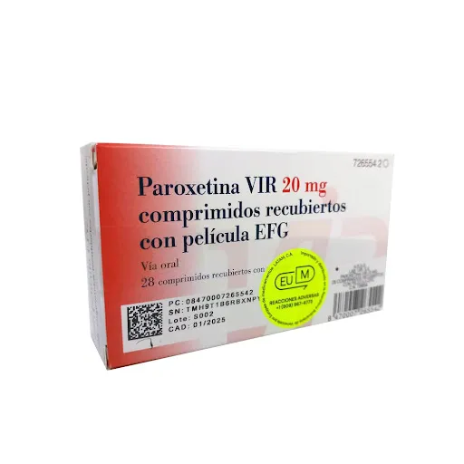 PAROXETINA VIR 20 mg COMPRIMIDOS RECUBIERTOS CON PELICULA EFG COMPRIMIDO RECUBIERTO CON PELÍCULA