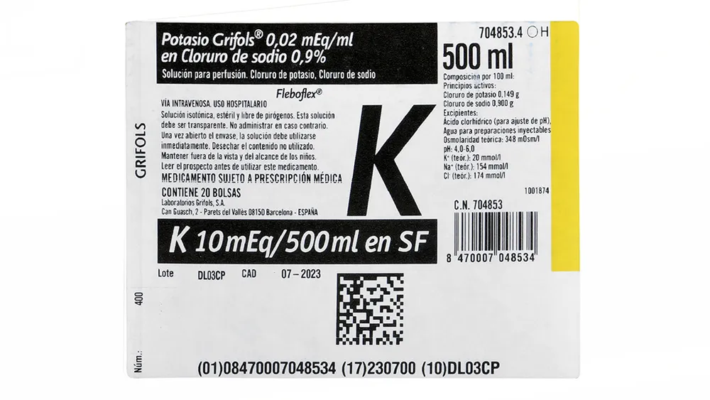 Potassio Grifols 0,02 meq/ml in cloruro di sodio 0,9% soluzione per infusione soluzione per infusione