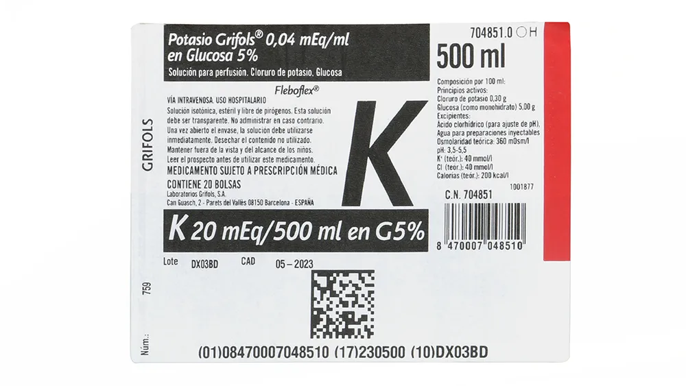 Potassium Grifols 0.04 mEq/ml in glucose 5% solution for infusion solution for infusion